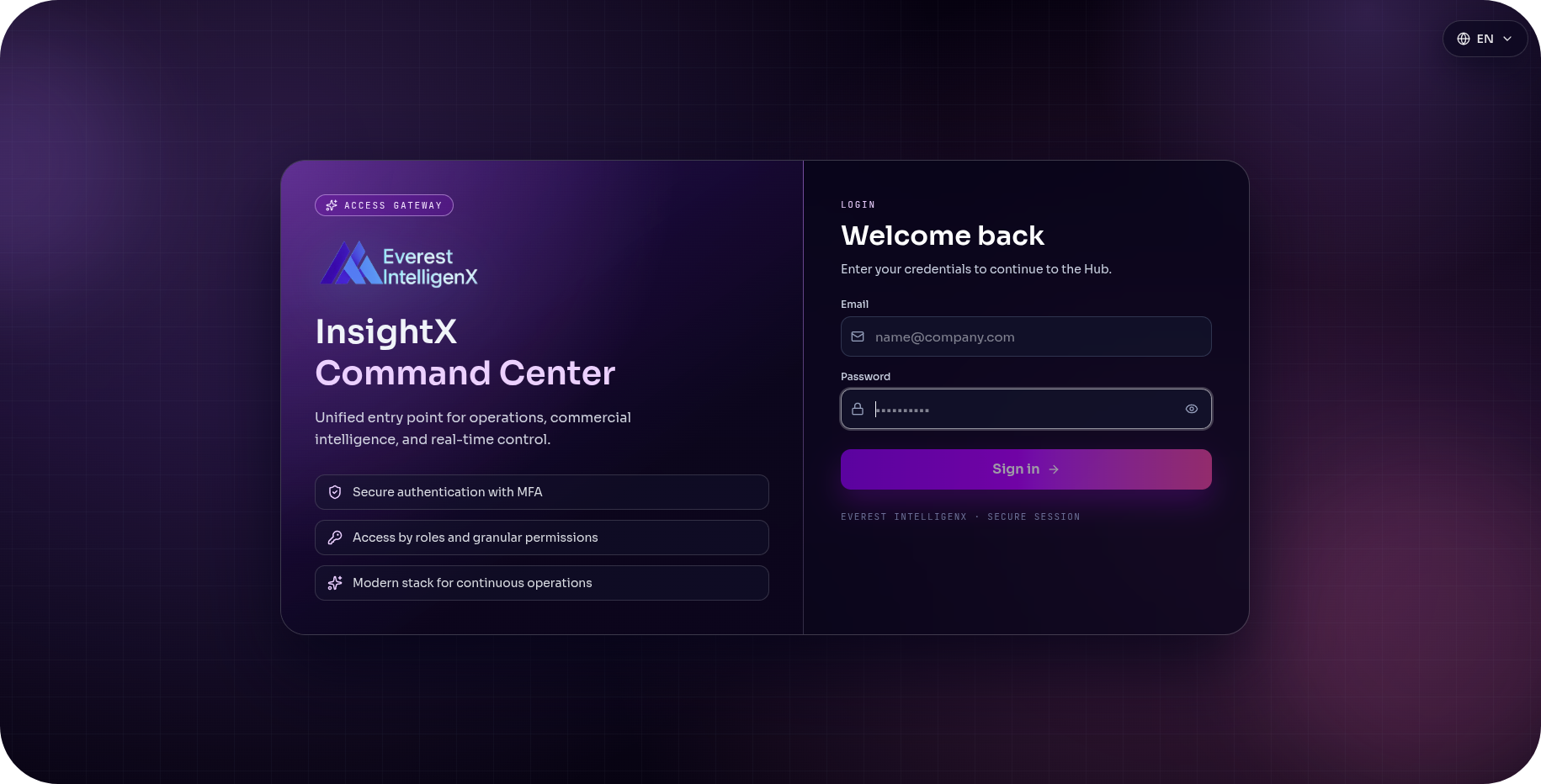 Everest InsightX login and secure access workspace